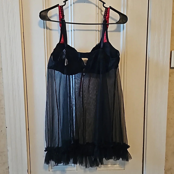 Delicates Sheer Lace Black Red Babydoll Top XL - Picture 6 of 8